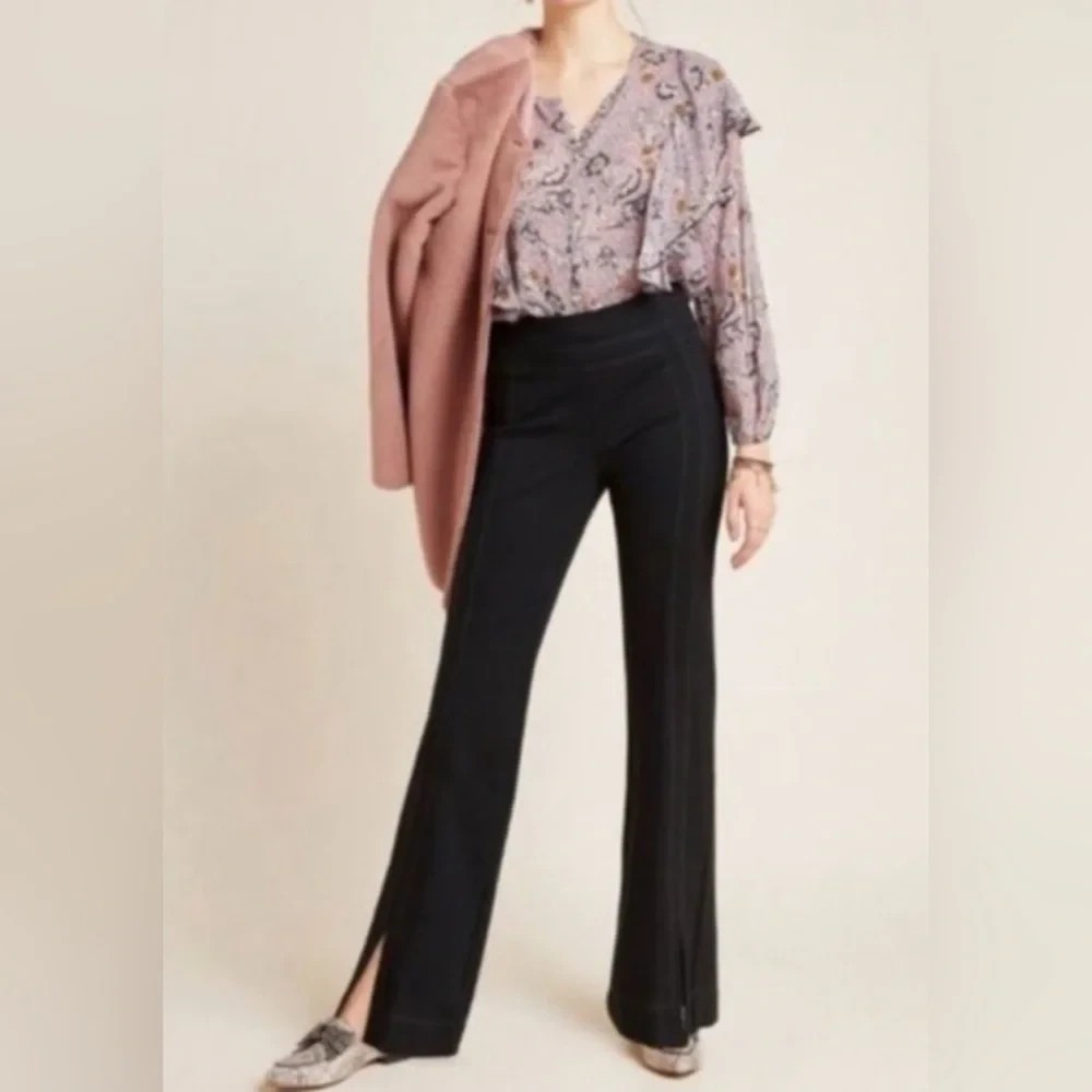 Anthropologie The Essential Trouser Adina Ponte Bootcut Flare Black Pants Sz 6